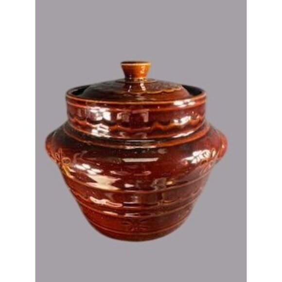 Marcrest Daisy Dot Brown Stoneware Oven Proof Bean Pot with Lid Vintage USA - Picture 2 of 8
